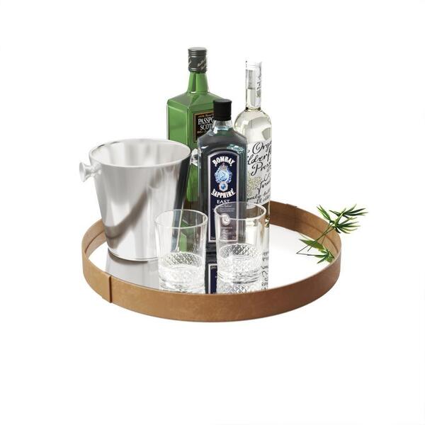 Bandeja Redonda Decorativa C/aespelho Adele Caramelo