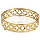 Bandeja Redonda Dourada Em Metal Grande Com Espelho Mart 11997