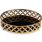 Bandeja Redonda Dourada Em Metal Media Com Espelho Preto Mart