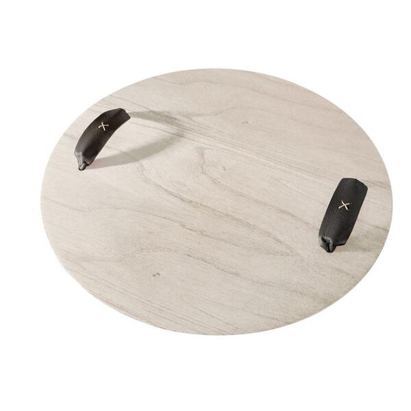 Bandeja Redonda Maré Ártico Com Alça Em Couro Preto