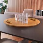 Bandeja Redonda Maré Castanho Com Alça Em Couro Marrom