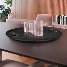 Bandeja Redonda Maré Ébano Com Alça Em Couro Preto