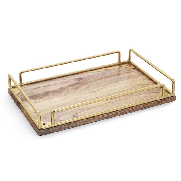 Bandeja Retangular De Madeira E Metal 25x40cm 1030422 Hubme