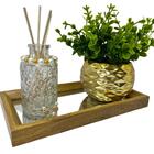 Bandeja Retangular De Mdf + Difusor De Vidro + Vaso Dourado