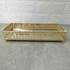 Bandeja Retangular Dourada Em Metal Pequena Com Espelho Mart