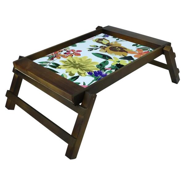 Bandeja Retangular Em Madeira Floral Com Pe L44xp35xa22cm Col