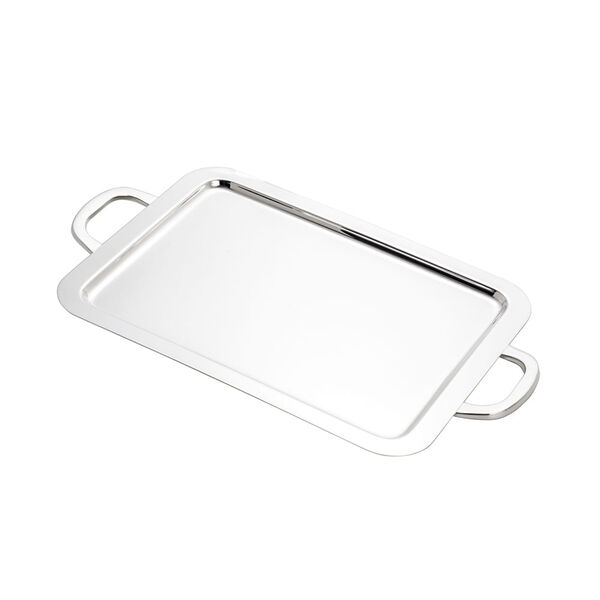 Bandeja Retangular Em Prata Com Alça Wolff Queens 40x30cm