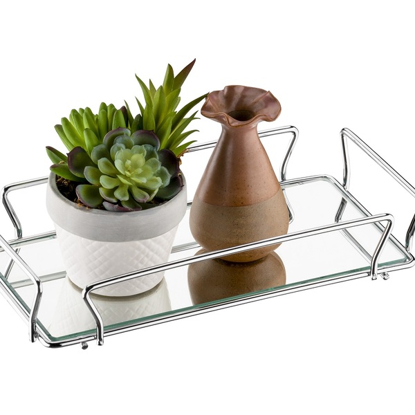 Bandeja Retangular Espelhada Decorativa Casa Hall Schmitt Cro