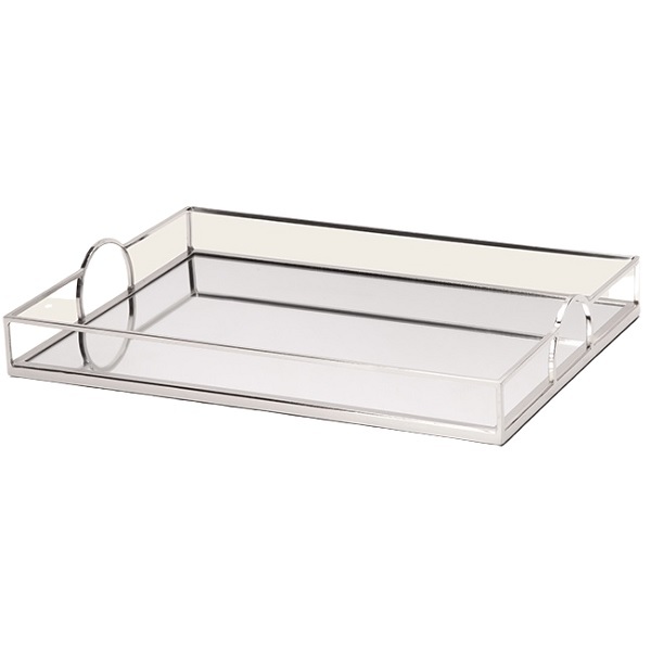 Bandeja Retangular Grande Prata Em Metal Com Espelho Mart