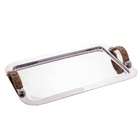 Bandeja Retangular Inox C/ Alça Em Sisal Nature 37x23cm - Wol