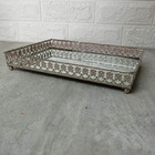 Bandeja Retangular Prata Em Metal Com Espelho Mart 7173