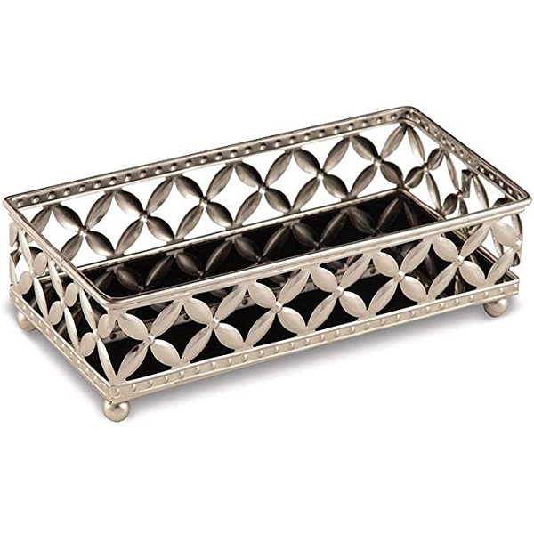 Bandeja Retangular Prata Em Metal Com Espelho Preto Grande Ma