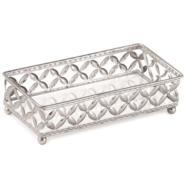 Bandeja Retangular Prata Em Metal Grande Com Espelho Mart 120