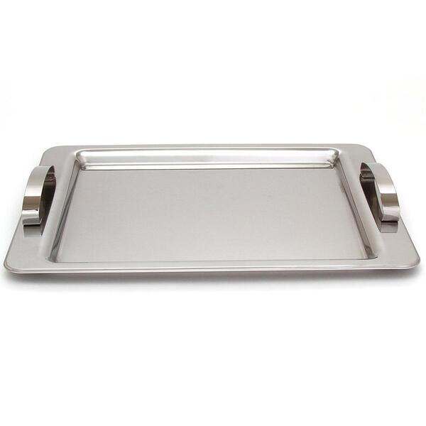 Bandeja Retangular Rasa Aço Inox Para Servir Com Alça 40cm Át