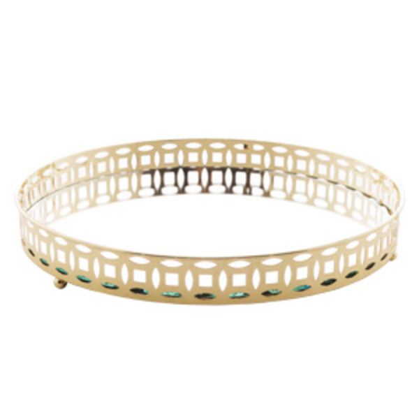 Bandeja Singapura Redonda Dourada Com Espelho 25cm 4572 Lyor