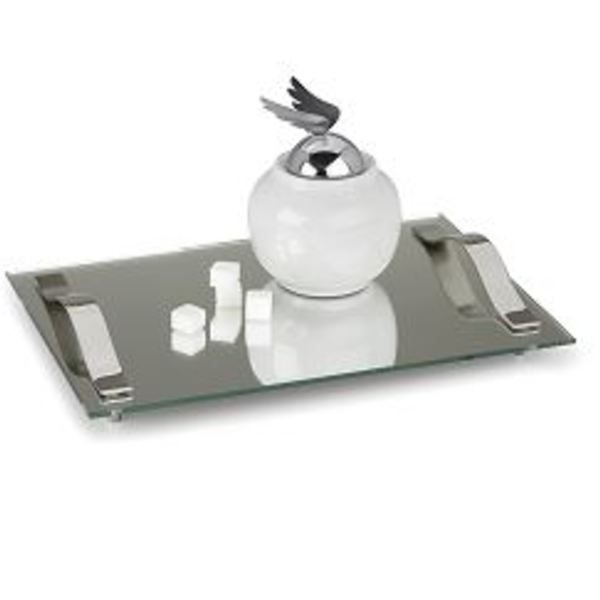 Bandeja Slim 30x25 cm com Alças Vidro Temperado Espelhado For