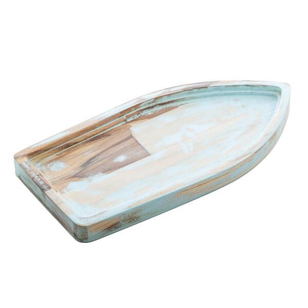 Bandeja Wolff Craft Noronha Teca De Madeira Barco Azul 40cm