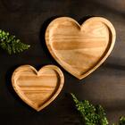 Bandeja Woodart Coração De Madeira Pinus Natural 30cm X 27cm