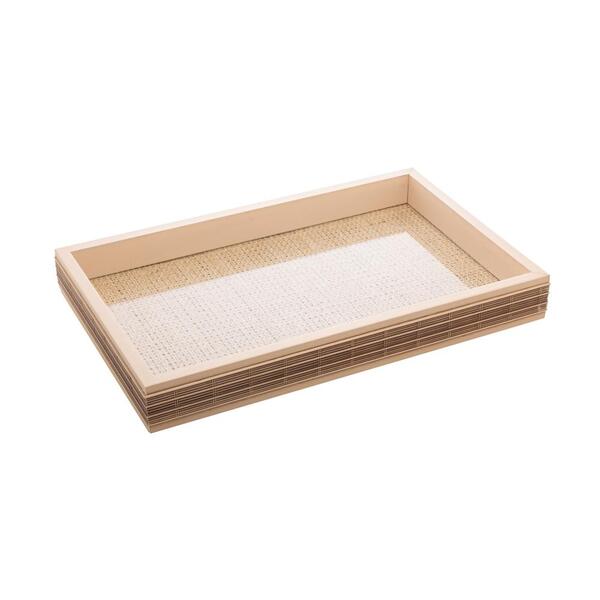 Bandeja Woodart De Madeira Bambu Com Sisal Bege 30cm X 17cm
