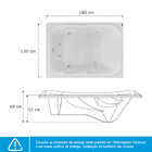 Banheira de Hidromassagem Retangular Double Tahiti 180x130x69cm Acrílico Branca Astra