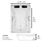 Banheira Retangular Toronto COMPLETA com hidromassagem em acr