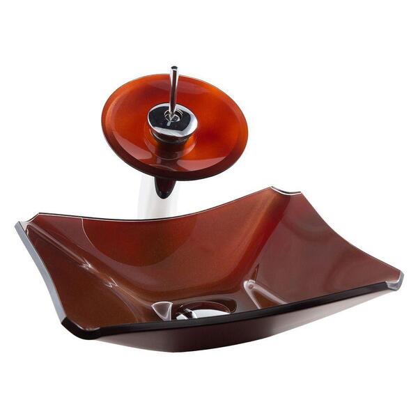 Banheiro Cuba De Vidro Torneira Cascata+válvula+sifão Marrom