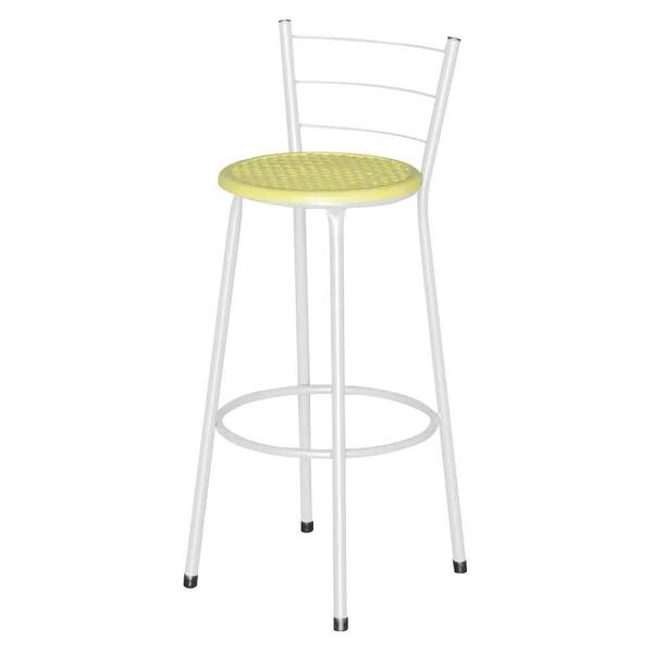 Banqueta Alta Assento Ratan Branca Retro Amarelo