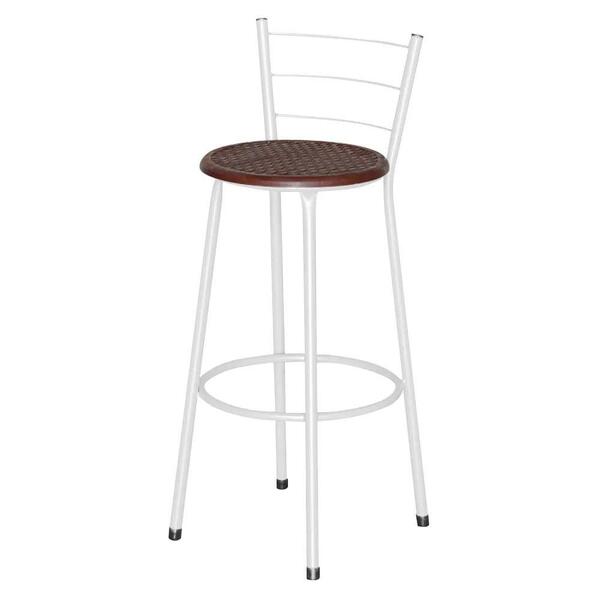 Banqueta Alta Assento Ratan Branca Retro Marrom