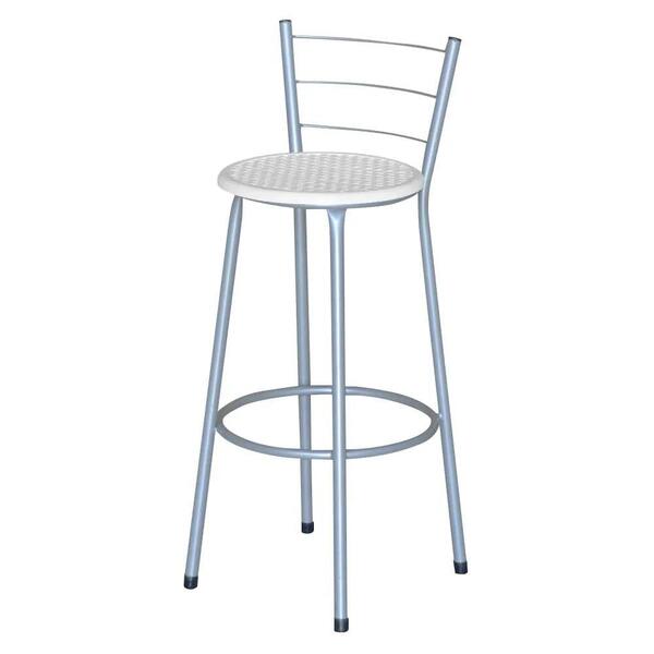 Banqueta Alta Assento Ratan Cinza Retro Laca Branca