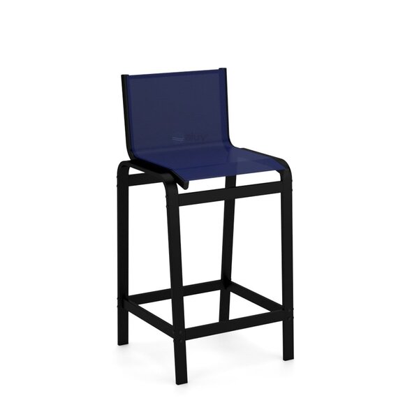 Banqueta Alta Bancada Alumínio Preto Tela Azul