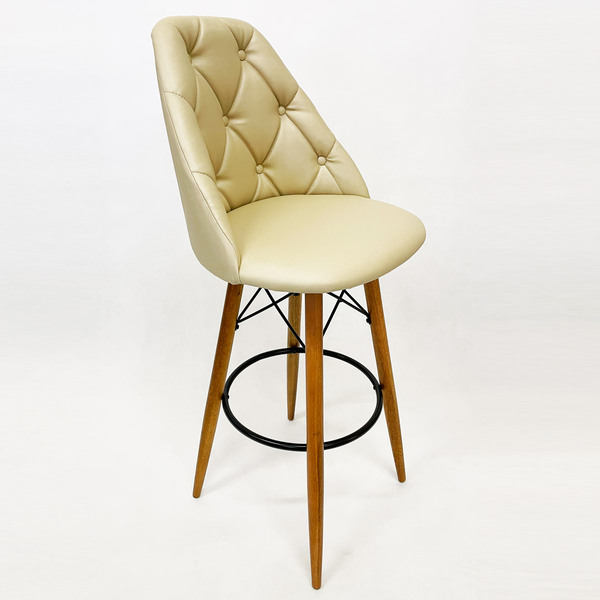 Banqueta Alta Bar Decorativa Sophia Botonê Cor Bege Pés Madei