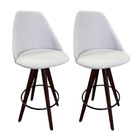 Banqueta Alta Bar Decorativa Sophia Tecido Linho Pés Madeira