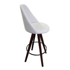 Banqueta Alta Bar Decorativa Sophia Tecido Linho Pés Madeira