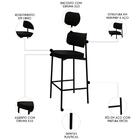 Banqueta Alta Bar Estofada Kit 2 Ella M25 Linho Preto - Mpoze