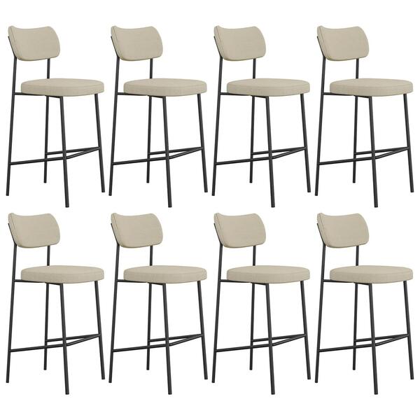 Banqueta Alta Bar Estofada Kit 8 Milli Linho Areia A14 - Mpoz