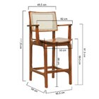 Banqueta Alta Bistrô Gus Com Braços Madeira Maciça Encosto Te