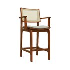 Banqueta Alta Bistrô Gus Com Braços Madeira Maciça Encosto Te