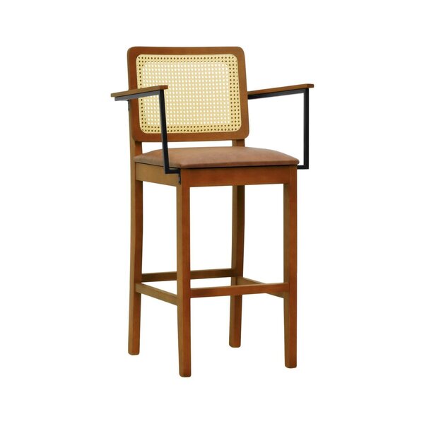 Banqueta Alta Bistrô Lyon C Braços Madeira Maciça Encosto Tel