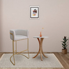 Banqueta Alta Com Encosto Betina Base Bronze Linho Gelo - Cas