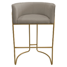 Banqueta Alta Com Encosto Betina Base Bronze Poliéster Bege E