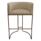 Banqueta Alta Com Encosto Betina Base Cobre Linho Bege - Casa