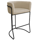 Banqueta Alta Com Encosto Betina Base Preto Linho Areia - Nex