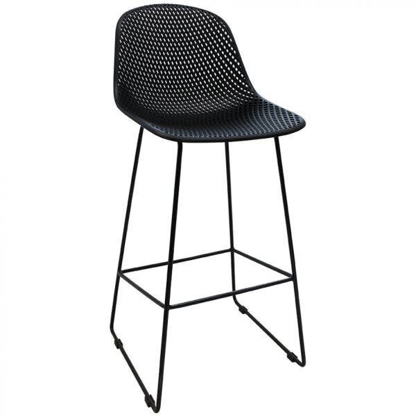 Banqueta Alta Com Encosto E Apoio Para Os Pés Leme Preto