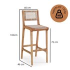 Banqueta Alta Com Encosto Em Madeira Stain Jatobá E Corda Are