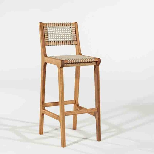 Banqueta Alta Com Encosto Em Madeira Stain Jatobá E Corda Are