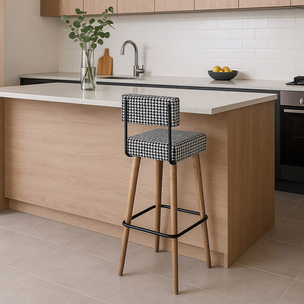 Banqueta Alta Cozinha 70cm Encosto Pé Madeira Barcelona Suede