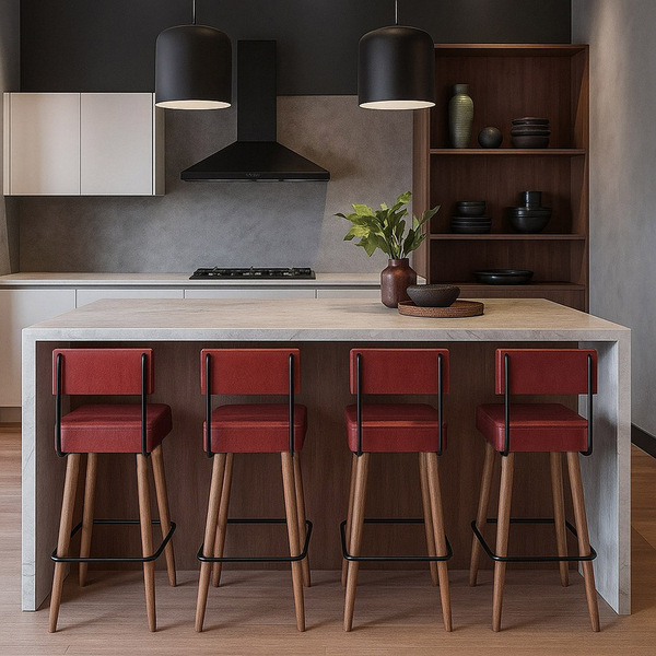 Banqueta Alta Cozinha 70cm Encosto Pé Madeira Kit 4 Barcelona