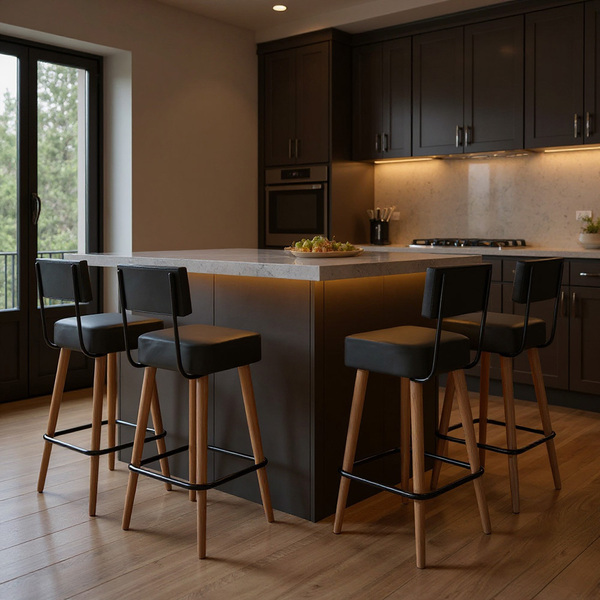 Banqueta Alta Cozinha 70cm Encosto Pé Madeira Kit 4 Barcelona