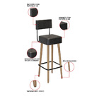 Banqueta Alta Cozinha 70cm Encosto Pé Madeira Kit 4 Barcelona