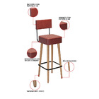 Banqueta Alta Cozinha 70cm Encosto Pé Madeira Kit 6 Barcelona